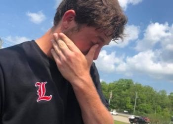 An emotional Andrew Ellis celebrates after earning a state tournament berth Tuesday in Shady Spring. (Submitted Photo)