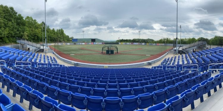 Dark clouds gather in the distance at Linda K. Epling Stadium. (Courtesy of the West Virginia Miners)