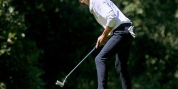 (Brad Davis/For LootPress) Westside's Tanner Walls watches his putt during the Class AA, Region 3 Tournament Monday afternoon at Grandview.