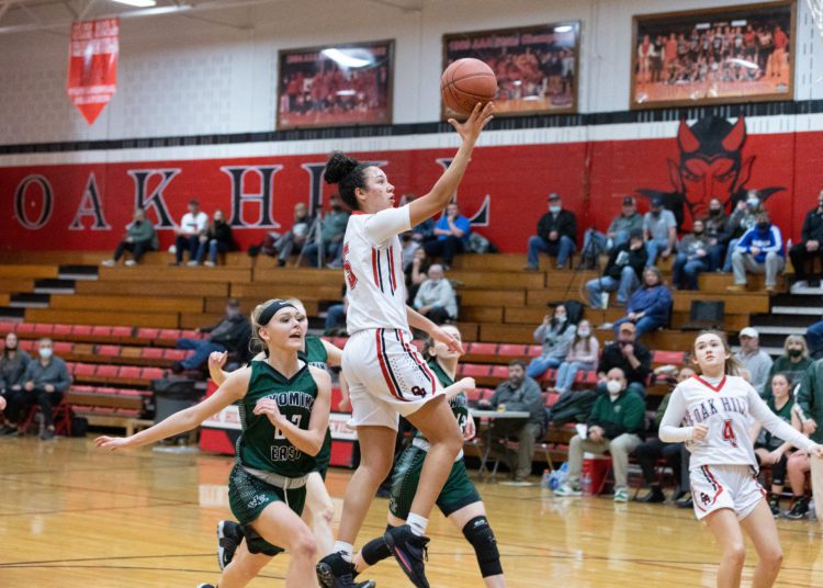 File Photo by Tine Laney 

Oak Hill's Samiah Lynch puts up a shot against Wyoming East on Feb. 5