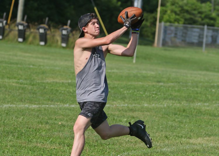 (Brad Davis/For LootPress) Westside football players work through drills during practice June 15 in Clear Fork.