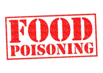 FOOD POISONING red Rubber Stamp over a white background.