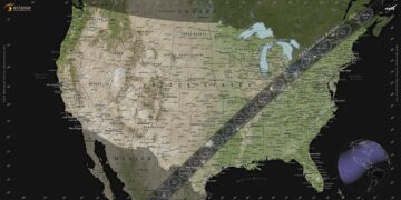 The April 8, 2024, solar eclipse will be visible in the entire contiguous United States, weather permitting. People along the path of totality stretching from Texas to Maine will have the chance to see a total solar eclipse; outside this path, a partial solar eclipse will be visible. Credits: NASA