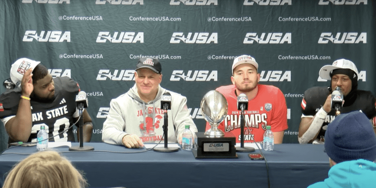 Jacksonville State Head Coach Rich Rodriguez takes questions following his team's victory over WKU Friday night | (Jax State Gamecocks/YouTube)