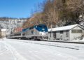 The Amtrak 50 Cardinal arrives in a snow-covered Thurmond | Lootpress photo