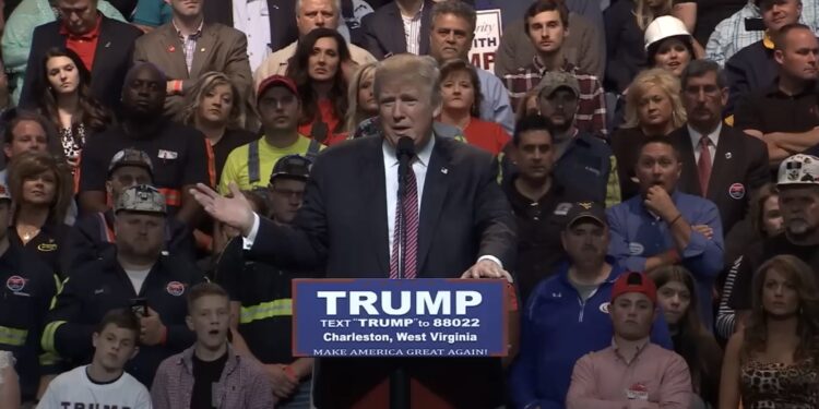 Donald Trump speaks at a campaign rally in Charleston in May 2016.