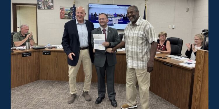 Delegate Pritt presents check to Fayette County Board of Education | L to R: Superintendent Gary Hough, Delegate Elliott Pritt, Board Member Joseph Groom